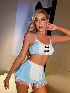Hoge Kwaliteit Lichtblauwe Meid Rollenspel Kostuums Volwassenen Vrouwen Mode 2 Stuks Sexy Lingerie Set - Product Image 5