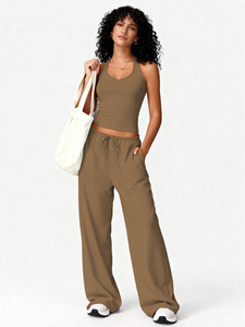 IStapromo Gifts Yoga Tank <b>Top</b> Wide-Leg Pants Set Polyester Drawstring Closure Quick-Dry Breathable Casual Tracksuit Gym Workout - Product Image 6