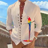 Lässige lose Papagei 3D-gedruckte Muster Täglich einfaches Sport Beach Button-Down-Shirt für Männer