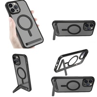 Casing Magnetik Transparan untuk iPhone 16 Pro Max 17 Air 15 14 13 12 11 Plus, Penutup iPhone Bening dengan Penyangga