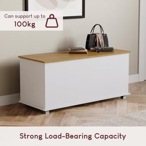 Vida Designs Leon Modern Wood White <strong>Oak</strong> <strong>Storage</strong> Ottoman 100x40x48cm Lift-Up Lid <strong>Bench</strong> for Toys Bedding &amp; Footstool Use - Product Image 6