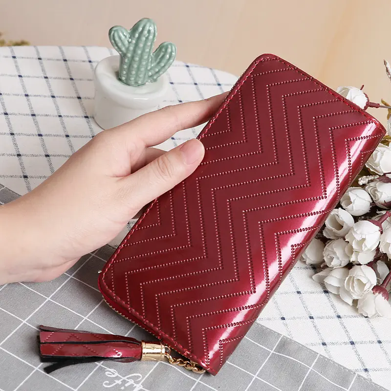 Bán buôn PU PURSE phụ nữ ly hợp túi zigzag kết cấu Thời Trang Phụ Nữ Ví với tua