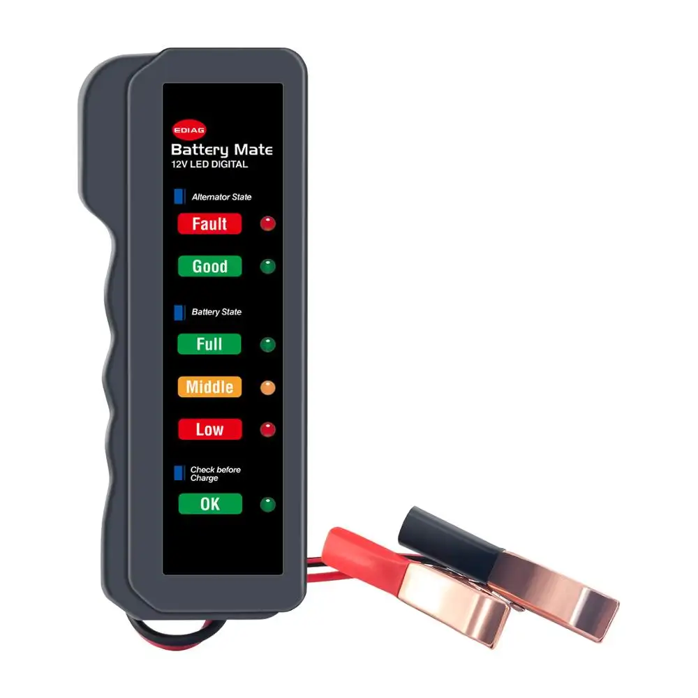 Car Battery Tester 12V Digital Alternator Bm310 Clip Auto Battery Analyzer 6 LED Lights Car Vehicle Battery Testing Tool