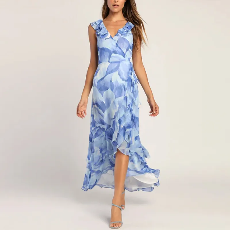 2023 Design Summer Women Clothing Floral Print Graphic Long Dress Sleeveless Party Evening Maxi Lady Elegant Dresses