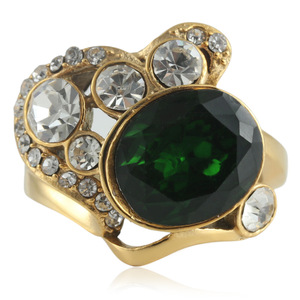 European American Style Gold <b>Crystal</b> <b>Ring</b> With Green Gemstone Bezel Setting Unisex Everyday Wear Jewelry 21040 - Product Image 1
