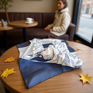 Petit foulard carré en forme de feuille 70x70cm 38g, accessoire de mode pour femme, pour vêtements d'extérieur et tenues décontractées - Product Image 2