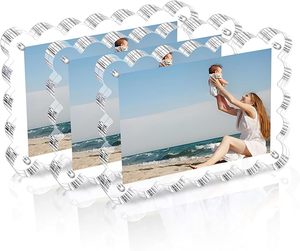 3 Pack 4x6inch Acrylic Magnetic <strong>Picture</strong> <strong>Frames</strong> Double Sided 10+10mm Thick Block <strong>Clear</strong> Photo Scallop <strong>Display</strong> <strong>Rack</strong> <strong>Display</strong> - Product Image 3