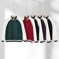 Veste zippée à col baseball color block en mélange de coton 380g, décontractée, unisexe, streetwear, vêtement d'extérieur, logo personnalisé, OEM, ODM, vente en gros