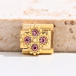 Italian Gold Modular Bracelet Set Crystal Rhinestone Flower Pattern DIY Jewelry Unisex Everyday Wear - Product Image 4
