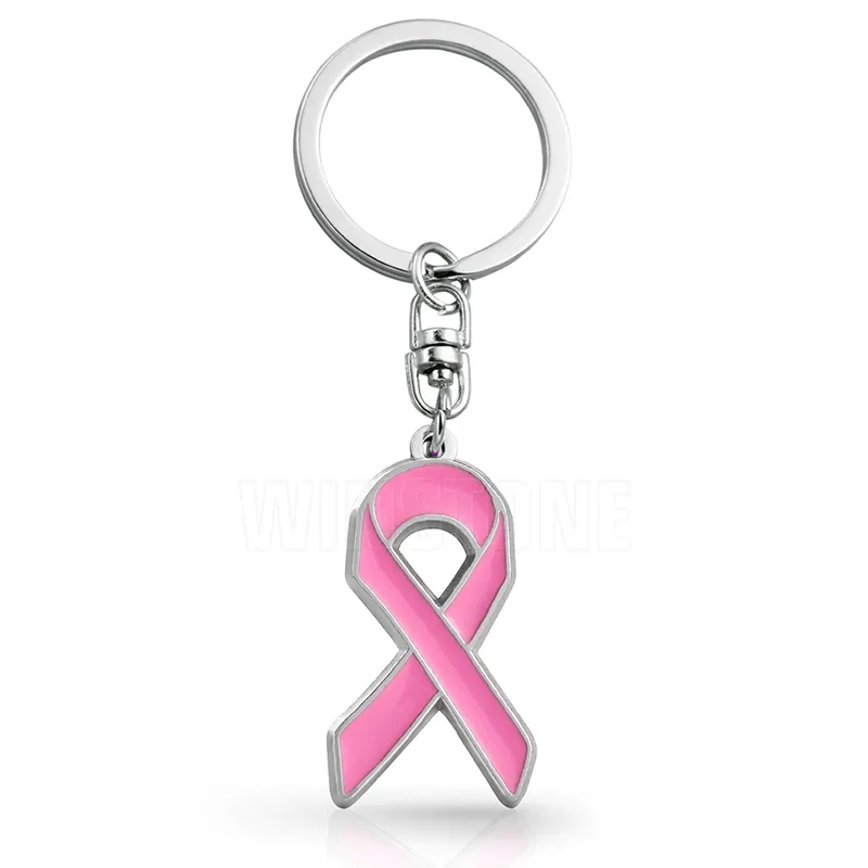 Hadiah kualitas tinggi grosir gantungan kunci pita merah muda kustom gantungan kunci kanker payudara
