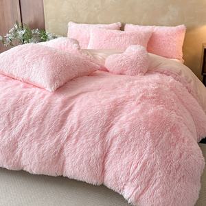 Juego de Funda Nórdica de Felpa con Forma de Corazón Rosa, Estilo Nórdico Minimalista Moderno, Cómodo y Cálido, Ropa de Cama para el Hogar - Product Image 3