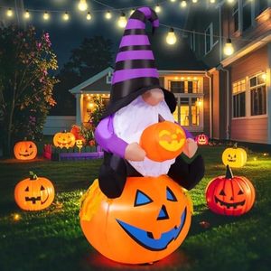 Gnome gonflable d'Halloween personnalisé de 1,5 m pour enfant, citrouille en polyester, décoration de fête intérieure/extérieure avec LED intégrées pour jardin et pelouse - Product Image 6