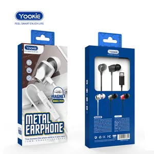 Yookie Earbud Stereo Mikrofon, Headphone Earphone Berkabel Handsfree untuk Iphone
