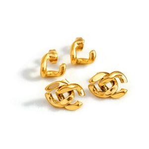 Pendientes de Aro Doble de Acero Inoxidable Chapado en Oro de 18K, Hipoalergénicos, Resistentes al Deslustre, Estilo Retro, Textura Metálica, para Bodas y Regalos - Product Image 1