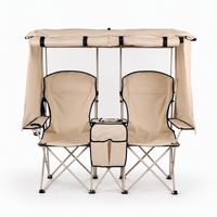Chaise de camping double avec auvent pare-soleil, portable, pour barbecue et pique-nique, inclinable, en acier carbone et tissu Oxford, mobilier d'extérieur