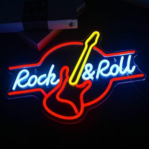 Enseigne Néon Guitare <span class=keywords><strong>Rock</strong></span> and Roll Enseigne Néon Guitare Lumière Podcasting LED Décorations Murales pour Studio Musique Man Cave Bar Chambre à coucher - Product Image 2