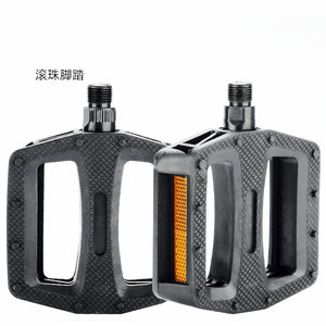 Mountain Bike Ball Bearing Pedals Black <b>Plastic</b> With Reflective <b>Strip</b> For Unisex Adults - Product Image 1