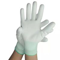 Guantes de Seguridad Antiestáticos de Nailon Blanco, Gris y Negro con Recubrimiento de PU, Dedos Recubiertos, Libres de Polvo, No Desechables, Antideslizantes