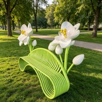 Bangku Model Resin Bentuk Bunga Ekstra Besar Modern untuk Taman, Mal, Sekolah, Dekorasi, Dilukis Tangan untuk Teras Masuk