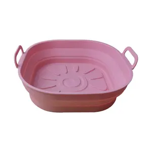 Yüksek sıcaklığa dayanıklı BPA ücretsiz 22cm * 21cm dikdörtgen ve 21cm * 16cm kare katlanır hava fritöz silikon Bakeware Pot