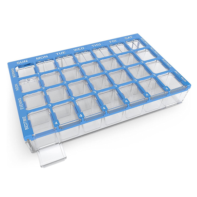 Pill Box 7 Days Medicine Tablets Holder Dispenser Pills Organizer 28 Compartments Plastic Pill Box