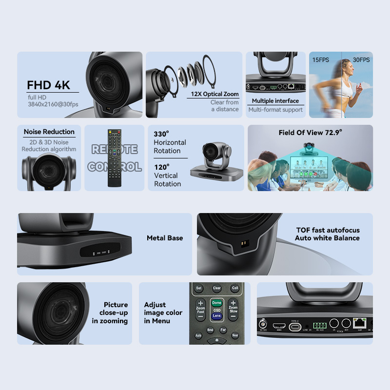Oneking AI Tracking 4K UHD PTZ Video Conference Camera 12x USB/SDI/HDMI/NDI IP Camera