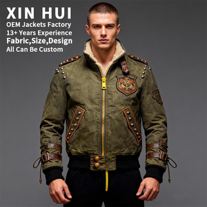 Blouson Bomber Homme Personnalisé Effet Vieilli, Doublure Polaire Épaisse, Style Streetwear Steampunk, Blouson Motard avec Écussons - Product Image 2