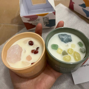 Bougie Pilier Artisanale en Cire de Soja, Fleurs Séchées et Pierres de Cristal, Aromathérapie, Éclairage Indirect, Parfumée pour Intérieur, Échantillon en Gros pour Anniversaire - Product Image 2