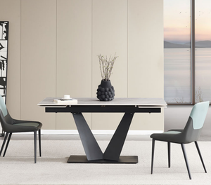 طاولة طعام حجرية عصرية مع كراسي لغرفة الطعام، أثاث بقاعدة معدنية، طاولة طعام رائجة - Product Image 6