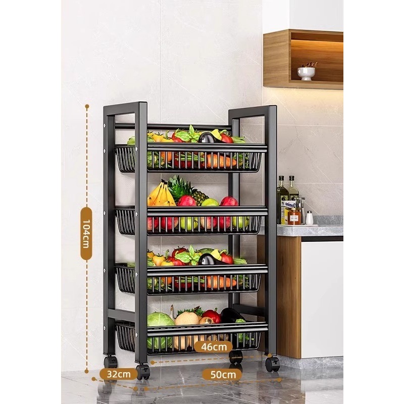 Nero, 4 ripiani, lunghezza 50 cm, 4 cestelli.