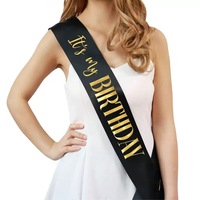 Nouvelle ceinture de cérémonie en satin noir et or pour fête d'anniversaire, avec bretelles, motif « Reine des Anniversaires »