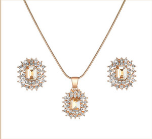 Ensemble de bijoux pour femmes en or rose, montre en acier inoxydable avec cristaux, collier, boucles d'oreilles, coffret cadeau - Product Image 4