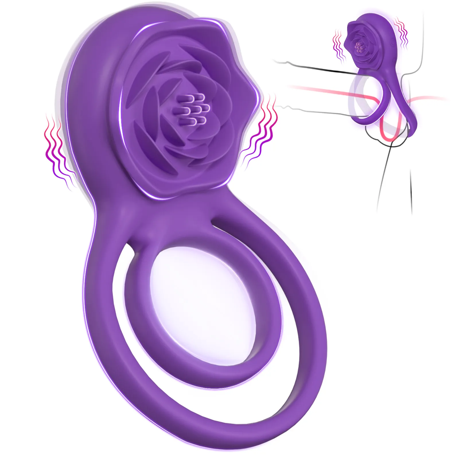 Neonislandsของเล่นทางเพศความสุขชายอวัยวะเพศชายแหวนนวดVibratorคู่ซิลิโคนVibrating CockแหวนRose Stimulator Clitoral