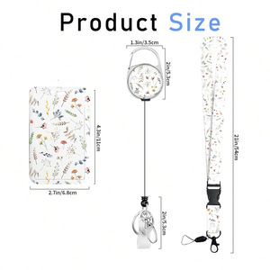 White floral print 360-degree rotating anti-loss keychain for cruise ships, polyester printed lanyard, <b>document</b> protector set - Product Image 2