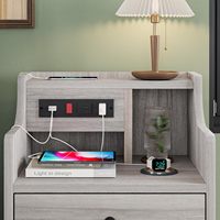 Table de chevet avec station de charge, table de nuit avec huche et tiroirs de rangement, table d'appoint pour chambre à coucher, gris