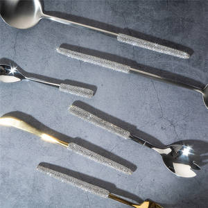 银金钻石现货手工制作肉餐具套装不锈钢餐具雕刻牛排叉刀勺4件套 - Product Image 2