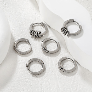 Pendientes Huggie de Acero Inoxidable, Circulares, Geométricos, Unisex, Modelo Et112401s - Product Image 1