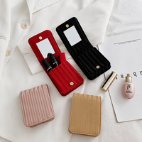 Étui à rouge à lèvres en cuir PU avec miroir, porte-rouge à lèvres portable, pochette cosmétique, sac de maquillage de voyage, organiseur de baume à lèvres