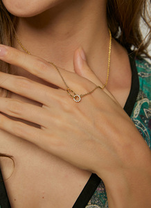 Collier Géométrique Romantique à Double Anneau, Symbole Circulaire Harmonieux, Pendentif Entrelacé, Chaîne de Clavicule Polyvalente - Product Image 3