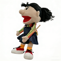 Marionnette à bouche mobile pour fille avec bâton de contrôle, marionnette ventrilque intégrale noire à queue de cochon avec jupe en jean