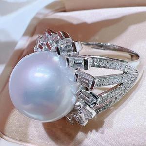 Bague en argent sterling S925 avec perle de 12-13 mm, design élégant et polyvalent, avec perle ronde légèrement imparfaite - Product Image 2