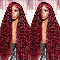 Perruque Lace Front 13x4 sans colle en cheveux humains Remy, couleur 99J, cheveux vierges, densité 150%-180%, tissage à double trame machine