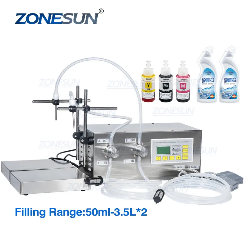 ZONESUN ZS-MP252W Semi Automatic Liquor Toilet Cleaner Milk Perfume Strong Acid Filling And Weighing Machine Double Heads Filler