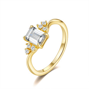 S925 Sterling <b>Silver</b> <b>Emerald</b> Cut Moissanite Classic Style <b>Ring</b> Side Stone Open Band Wedding Engagement Jewelry For Women Gift - Product Image 1