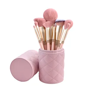 BUEYA 10 pezzi Set di pennelli per il trucco rosa Logo personalizzato strass di cristallo di alta qualità Bling fondotinta ombretto set
