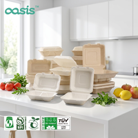 Boîte à lunch personnalisable en bagasse de canne à sucre biodégradable, type clamshell, avec couvercle pour hamburger à emporter, qualité alimentaire, pour les voyages