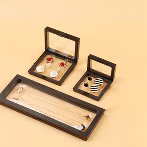 3D Plastic Floating Transparent Screen Jewelry Display frame box float jewelry rings Box Frame Case Necklace Rings Holder Box