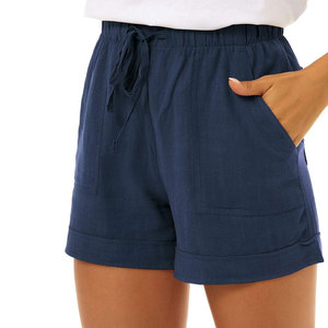 Shorts décontractés pour femmes de haute qualité, 100% coton, tissu en toile, fermeture à cordon, service OEM personnalisable, vêtements d'été, vente chaude - Product Image 3
