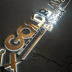 Sinais Led personalizados Carta Metal Acrílico Logotipo ouro 3D sinal de parede do negócio backlit canal carta caixa leve à prova d'água