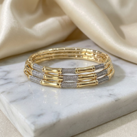Ensemble de bracelets jonc en bambou, or et laiton bicolore, pavé de zircone cubique, pour superposition et superposition, bijoux de déclaration pour femme, pour mariage et soirée